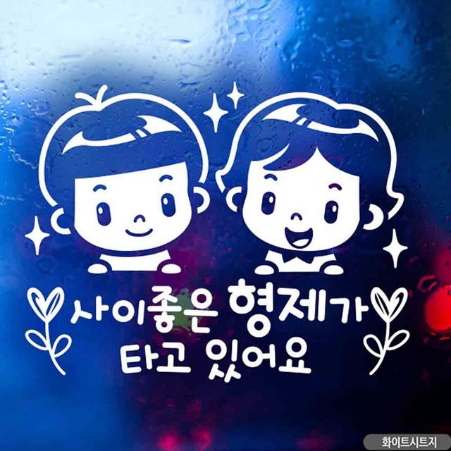 화이트 자동차 스티커 사이좋은 형제가 타고 있어요 트윙클