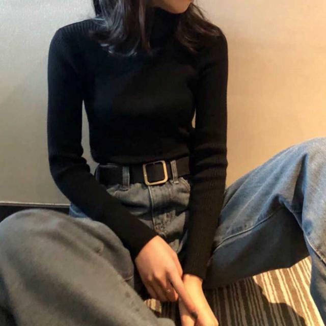 여자 청바지 코디 데일리 룩 검정 목 폴라 니트 티