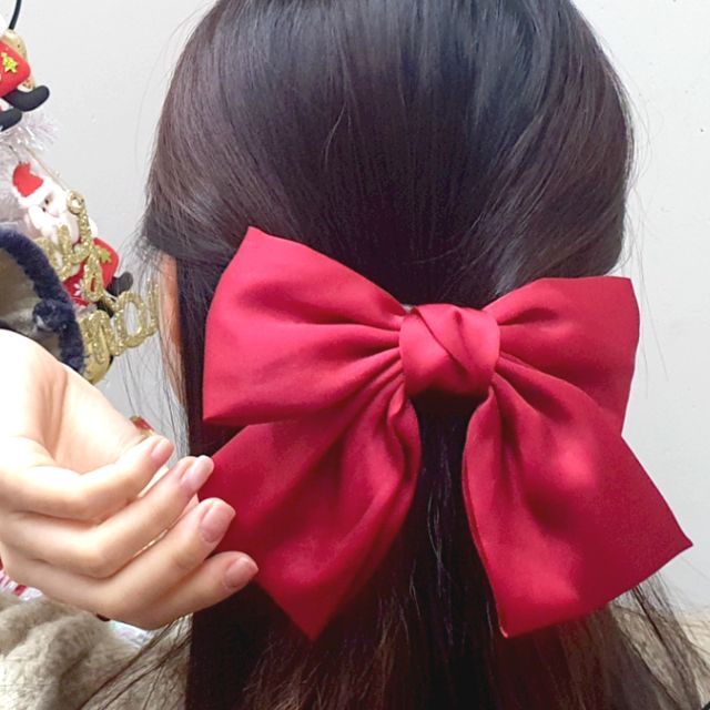 왕리본 헤어스타일링 와인레드 핀 왕리본 핀 머리핀