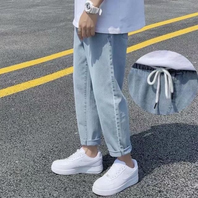 카고바지 남자 9부 청바지 허벅돼 편안한 스트릿 바지