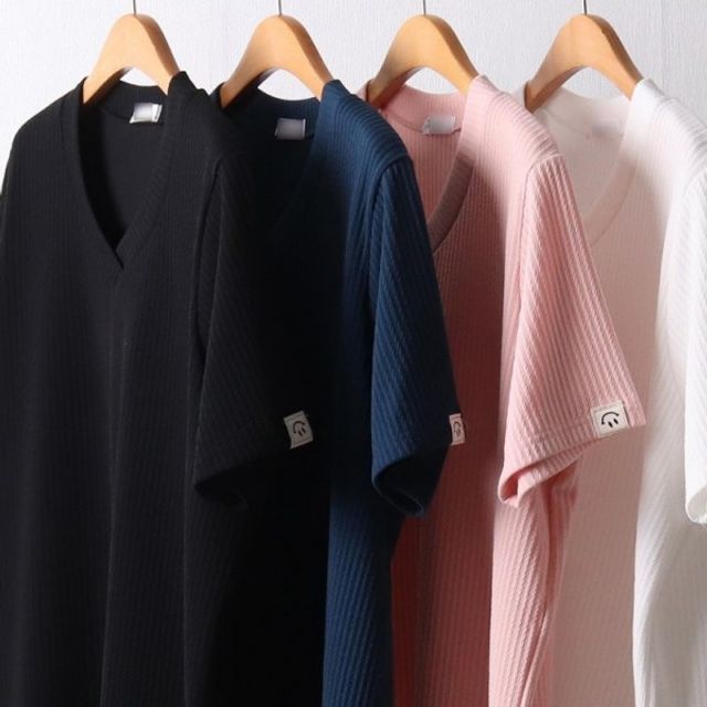 반팔티 골지 빅사이즈 306I432S 스마일 라벨
