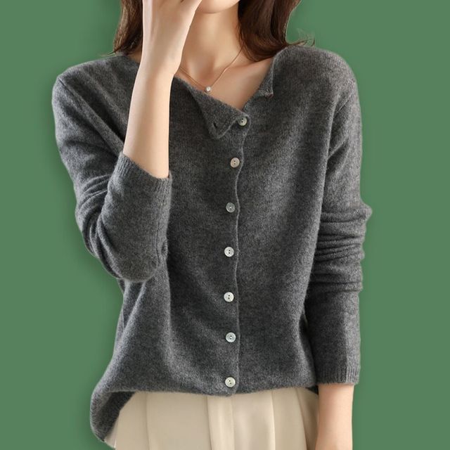 가을 봄용 단추 여성니트가디건 챠콜컬러