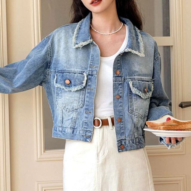 패션 수술 청자켓 빈티지 포켓 크롭 DN06 WS