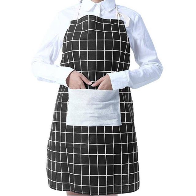 TBZ 린넨 체크패턴 깔끔 앞치마(블랙)
