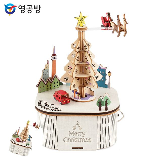 크리스마스오르골 diy오르골 오르골만들기 DIY 회전 우드 오르골 크리스마스 트리