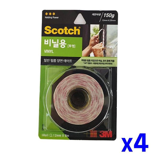 TBZ 다용도 필름 양면테이프 12mmX8m x4개 접착용테이프