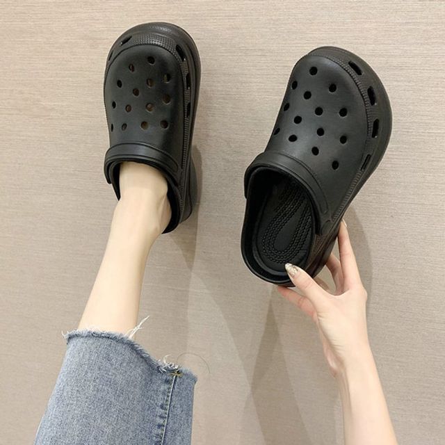여성 키높이 통굽 뮬 슬리퍼 고무 통풍 방수 여름 휴