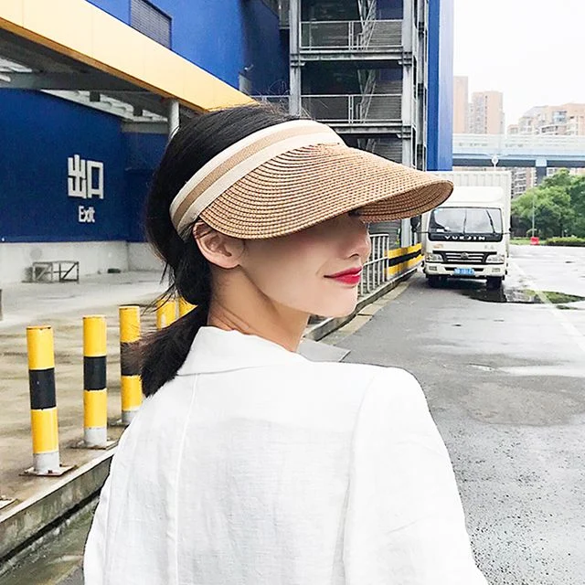 라탄 썬캡 여성 여름 챙넓은 리프 모자 자외선차단