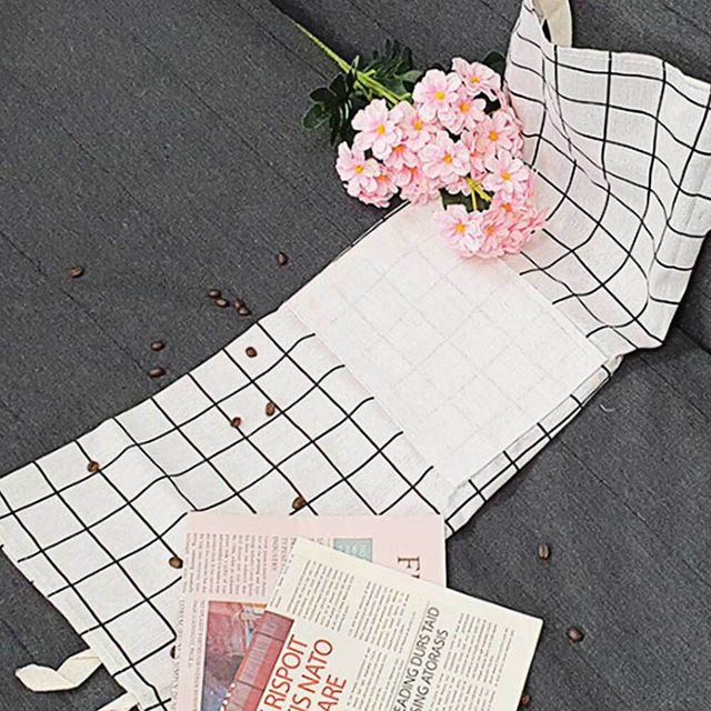 체크 앞치마 앞주머니 아이보리 요리 카페