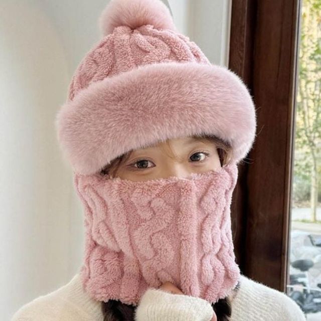 모자 넥워머 일체형 햇 트위스트 디자인 풍성한 퍼 풍성한퍼모자