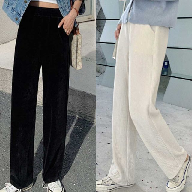 코듀로이 벨벳 와이드 팬츠 봄가을 허리밴딩 캐주얼