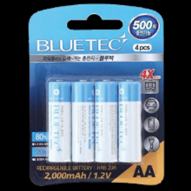 블루텍 충전 건전지 AA 2000mAh 4개입 - 고용량 배터리