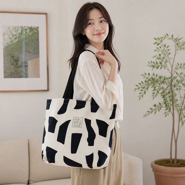 캔버스 에코백 기하학 패턴 데일리 가방 쇼퍼백 여성 토트백