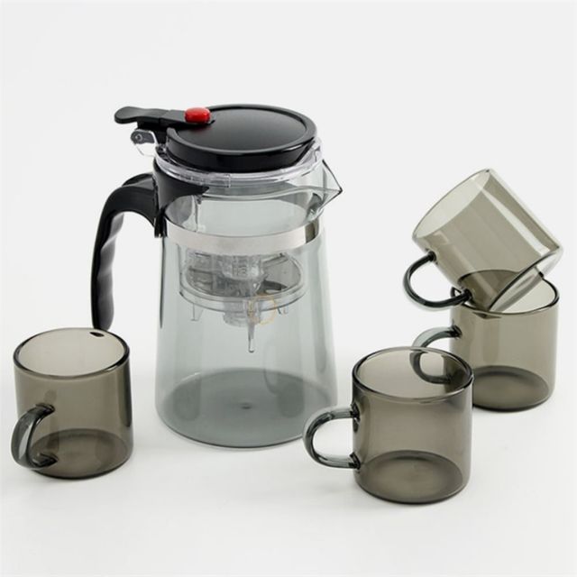 티포트 찻잔세트 500ml 투명블랙 차주전자 티내리기