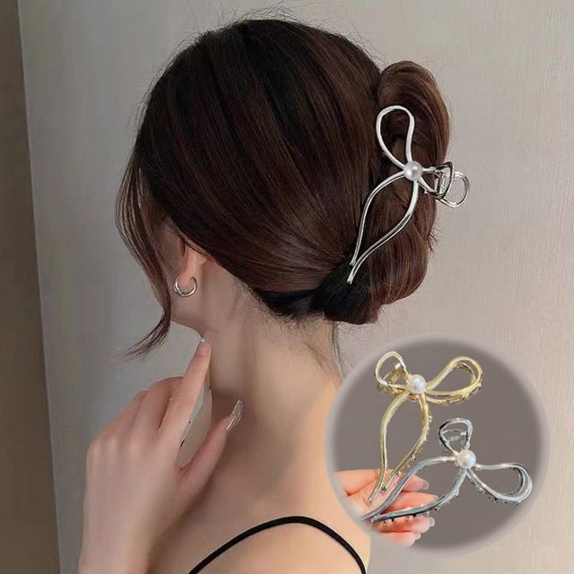 올림머리 포니테일 반묶을 메탈리본 헤어핀 집게핀