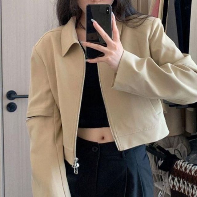 우먼 세미크롭 넥카라 봄버자켓 블레이저 변환기 유니크 점퍼 점퍼캐주얼블루종자켓 패션라인 의류 봄가을