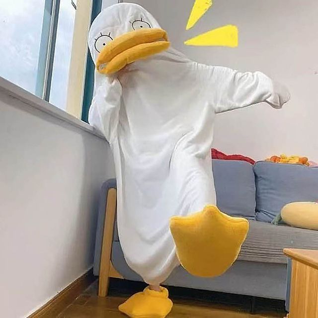 여성 겨울 귀여운 오리 잠옷 포근한 스타일 파자마 파티 코스튬 홈웨어