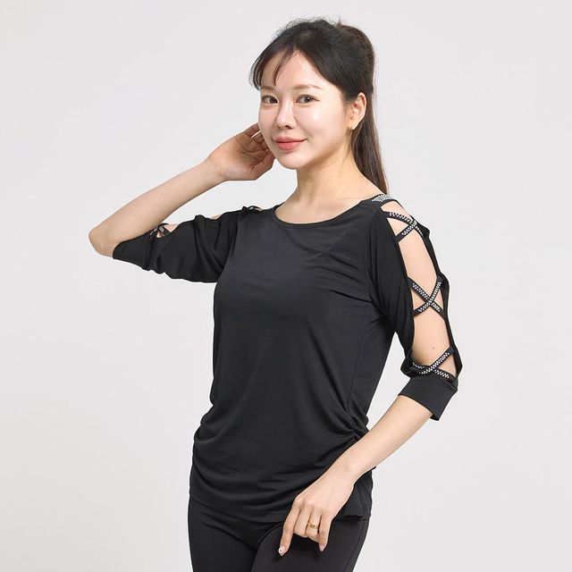 LDT29900 X자 소매티 라인 여성 팬츠 테마 망사 상의 용 시즌 연습 라틴댄스 공연복 홀터 브래지어 경쟁 줌