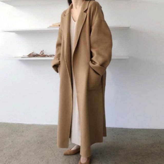 여성 겨울 울코트 롱코트 2컬러 모던 오버핏 핸드메이드 모직 자켓 데일리 아우터