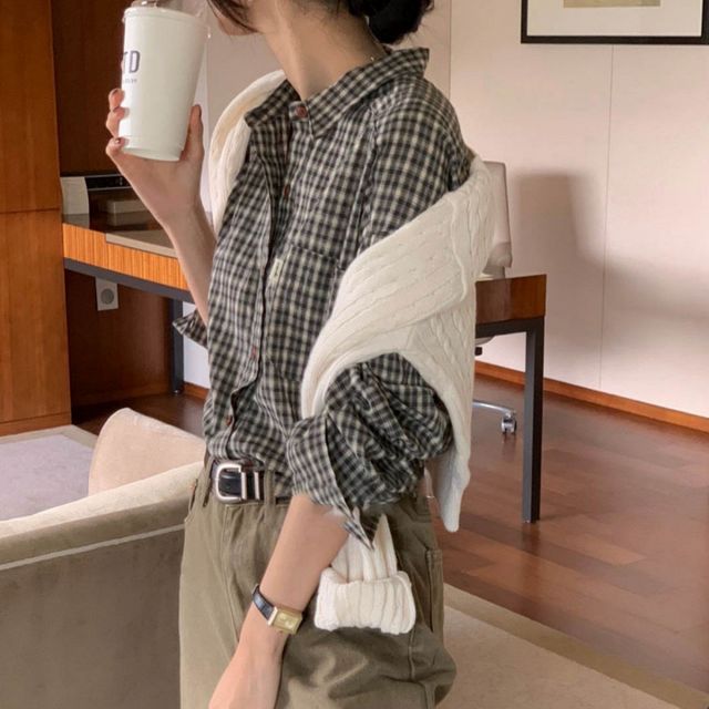 여성 2컬러 루즈핏 체크셔츠 체크남방 여리핏 박시핏