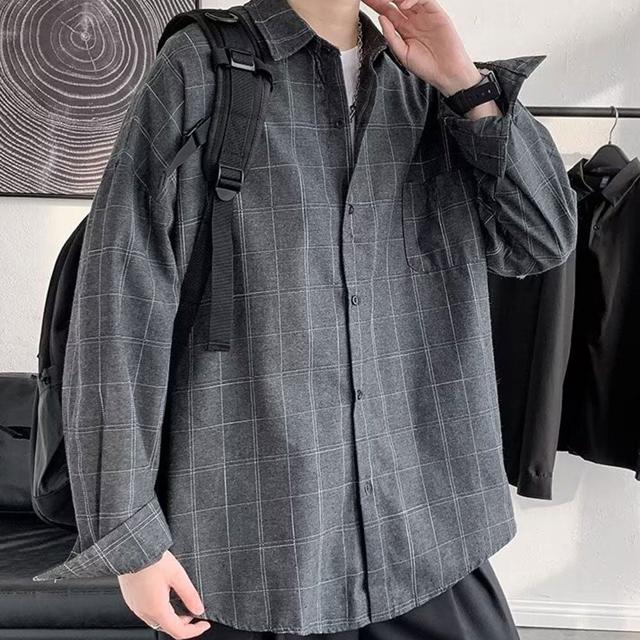 데일리 남성 포켓 오버핏 체크 긴팔 셔츠 데일리 남방