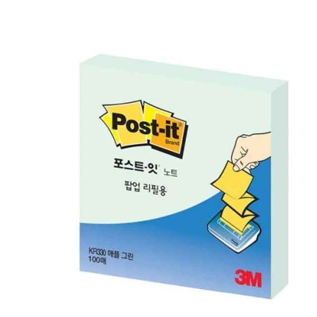 팝업리필 76x76mm 애플민트 붙이는메모지 휴대용메모지 사각메모지 다이어리메모지