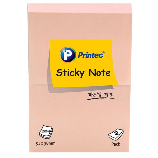 프린텍 핑크 파스텔 스티키노트 접착지 점착식 메모지