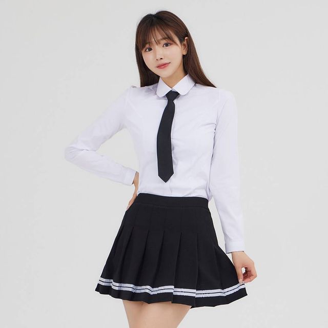 TBZ 교복몰 블랙 화이트 라인 치마 교복 스커트 교복치마