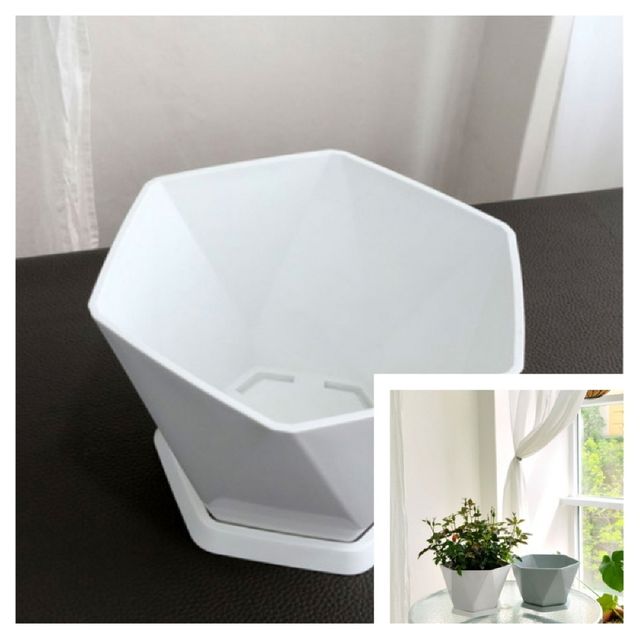고강도 플라스틱 육각 화분 31x20cm 가벼운화분 흰색화분 집화분 거실화분