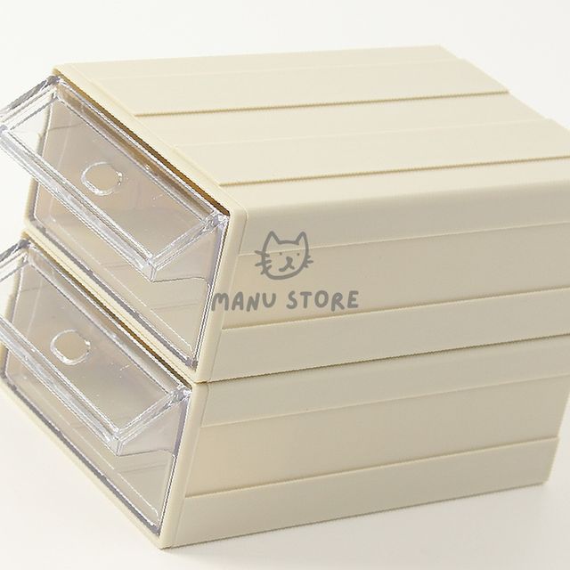 선반정리함 투명플라스틱보관함 연결형 수납함 2p세트 11x6cm 베이지