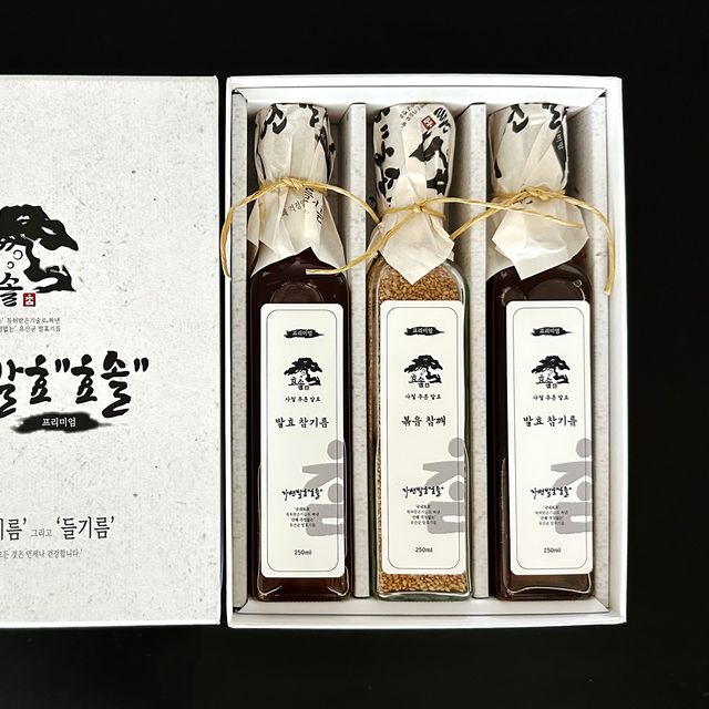 효솔 발효 참기름 세트 들기름 볶음참깨 250ml