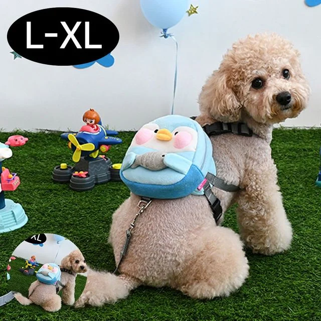 반려견가슴줄 소형견가슴줄 귀여워 백팩 하네스2 펭귄 블루 L-XL
