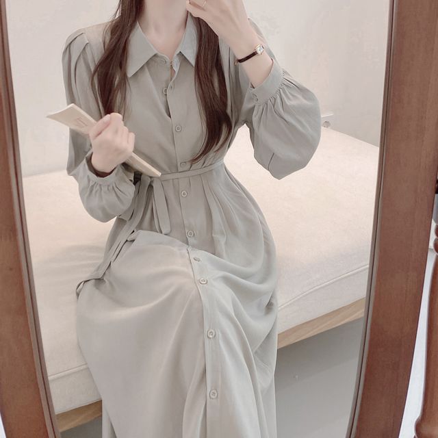 톤다운 단아한 셔링 벨트 롱원피스 2col