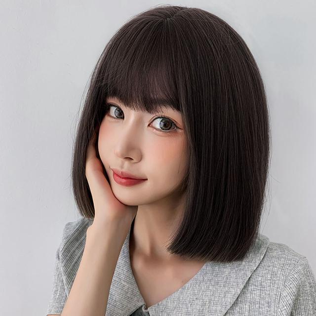 일자컷 단발머리 통가발(다크브라운) 여자가발