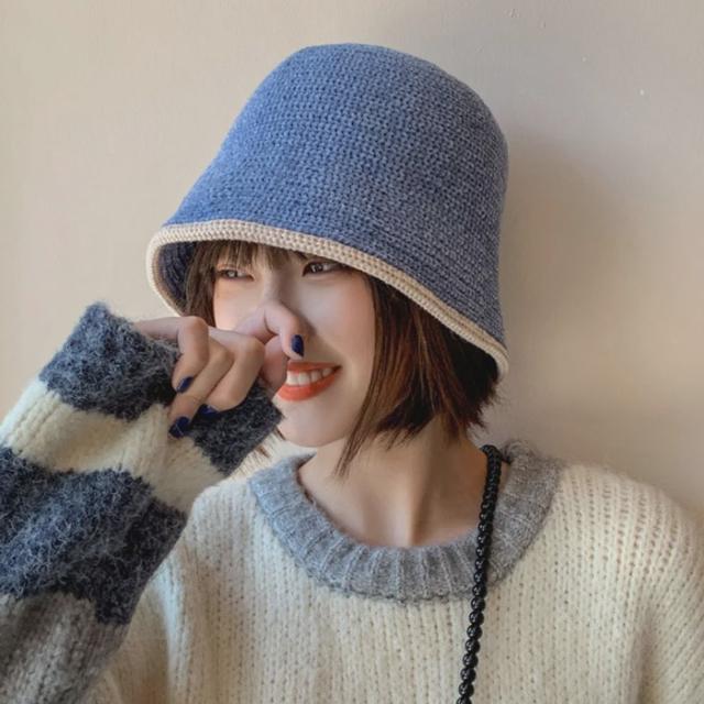 은창)라인 배색 니트 벙거지 모자 털모자 보온