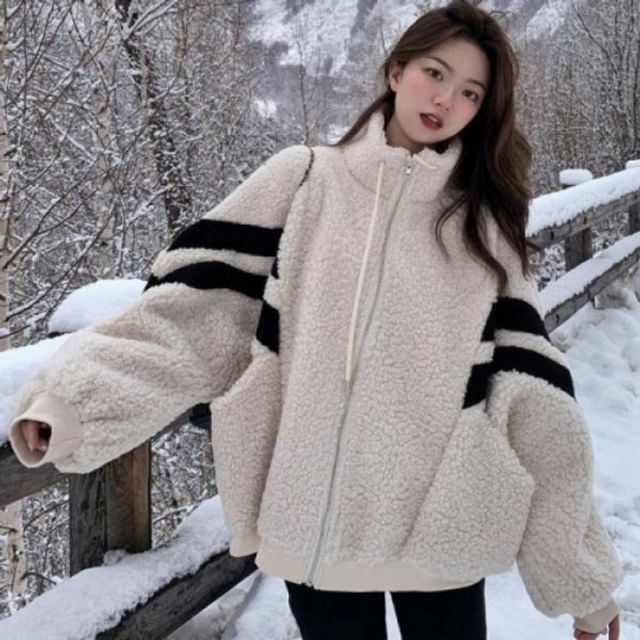 여성 하프넥 점퍼 양털 보온 방한 패딩 재킷