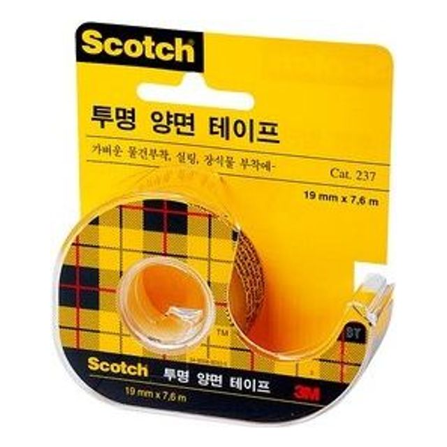 3M 스카치 237 투명 양면테이프 19mmX7.6m - 강력 접착 사무용 테이프