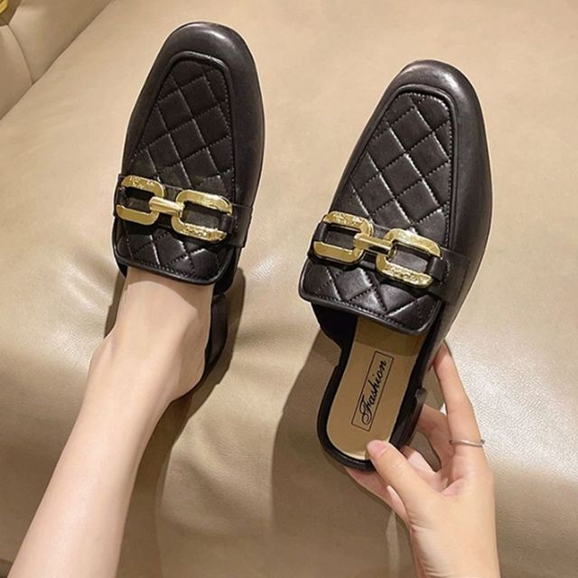 퀄팅 여성 블로퍼 체인 슬리퍼 구두 여자 데일리 뮬 슈즈