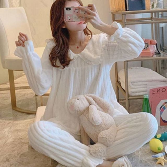 웨어 여성 따뜻한 파자마 겨울 잠옷 수면 포근한 홈