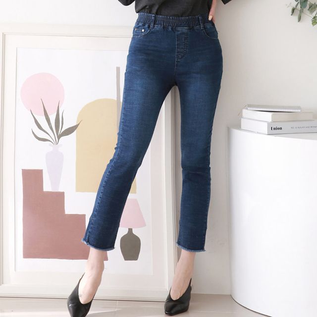 8부 딱붙 쫀쫀 일자핏 밴딩팬츠 데님 청바지 키작녀