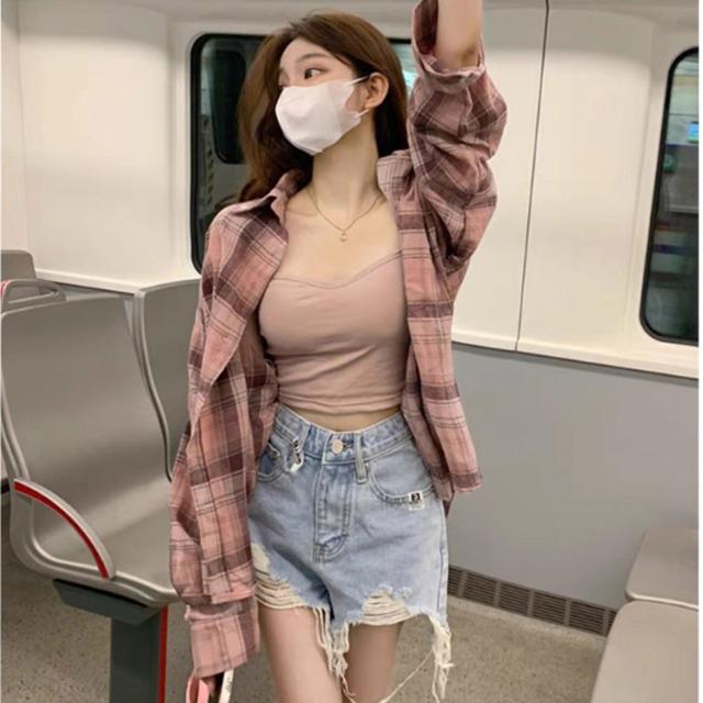 여성 가을 겨울 패션아이템 핑크 체크 간절기 셔츠