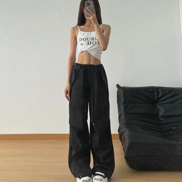 와이드핏 MZ스타일 감각적 여성 스트링 밴딩 팬츠