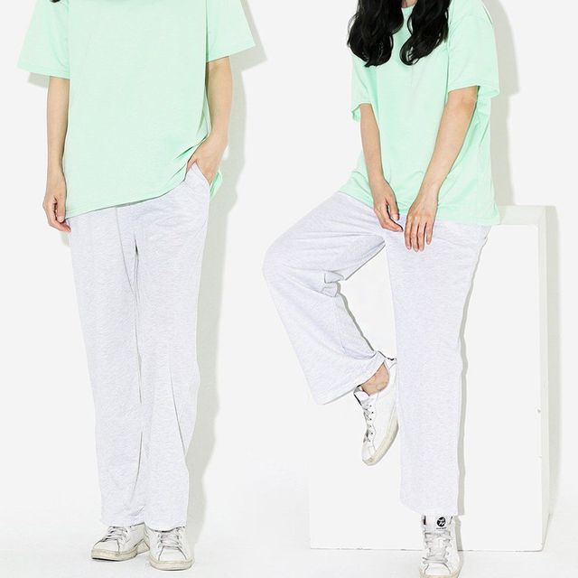 여성 허리 밴딩 캐주얼 데일리 통 와이드 팬츠