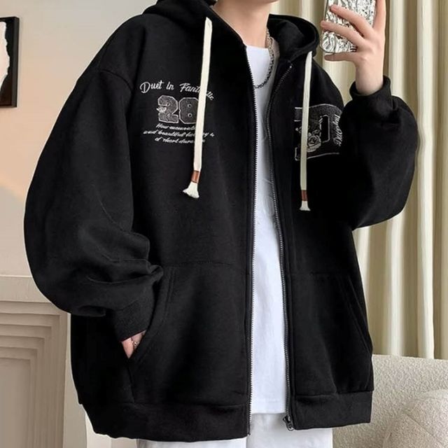 남자 루즈핏 자수패치 후드집업 캐주얼 점퍼