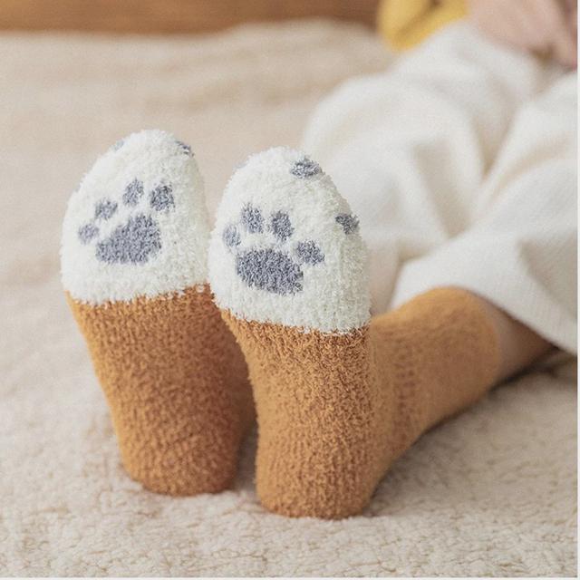 겨울수면양말 두꺼운 고양이 양말 따뜻한 기모 덧신