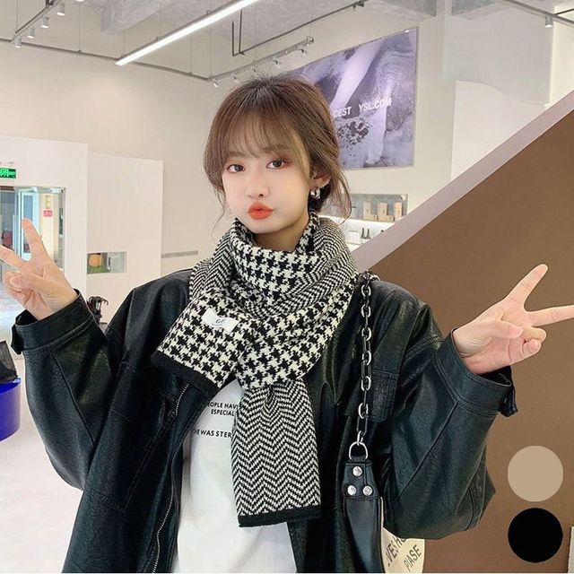 헤링본 양면 넥워머 머플러 하운드체크 목도리 부들