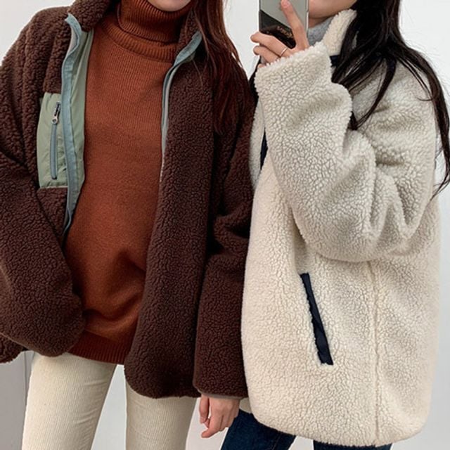 여성 하이넥 플리스 뽀글이 후리스 집업 양면집업