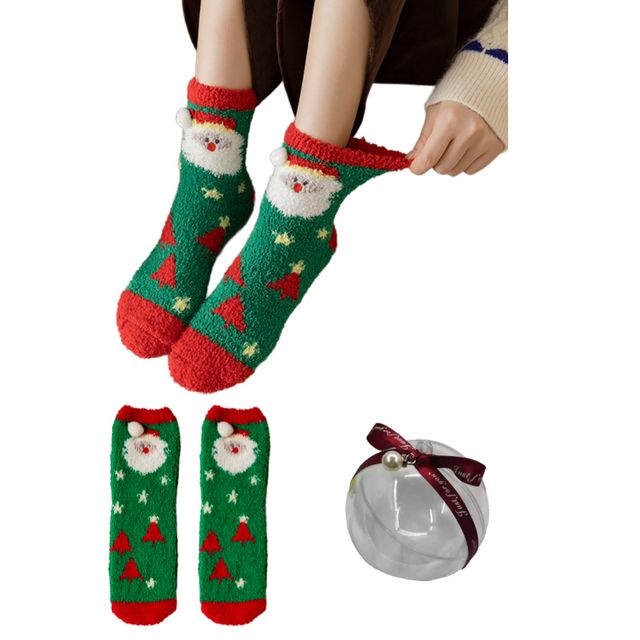 원모모어 수면양말 산타 겨울 크리스마스양말 두꺼운 방한양말 귀여운 선물 답례품 포장 털 긴 롱 보온양말