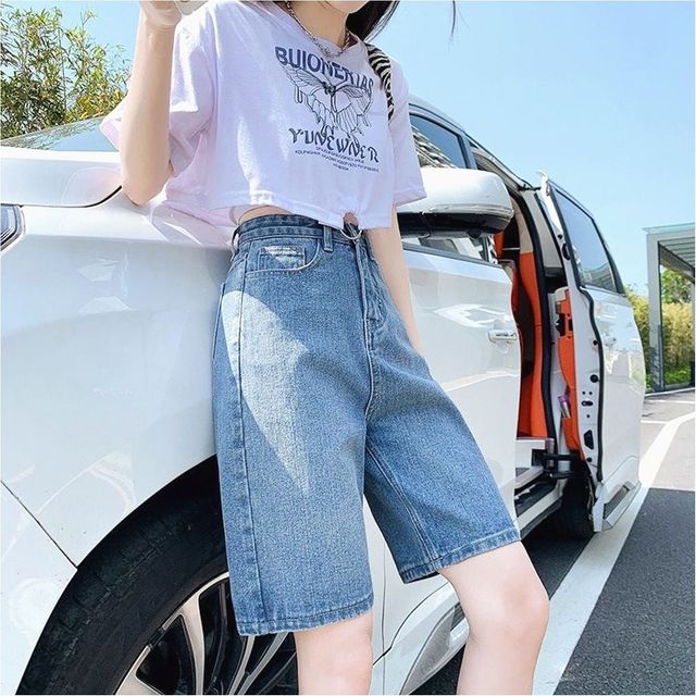 여름 데님팬츠 5부 일자 여성 청반바지 캐주얼