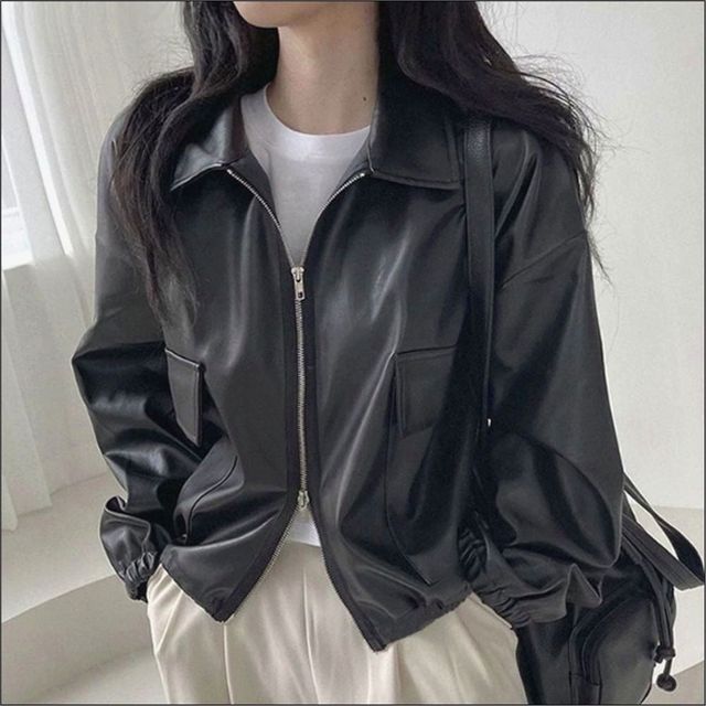 여자 페이크레더 라이더자켓 집업 레자 투웨이 아우터